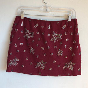 ZARA Trafaluc Burgundy Mini Skirt Silver Beads M